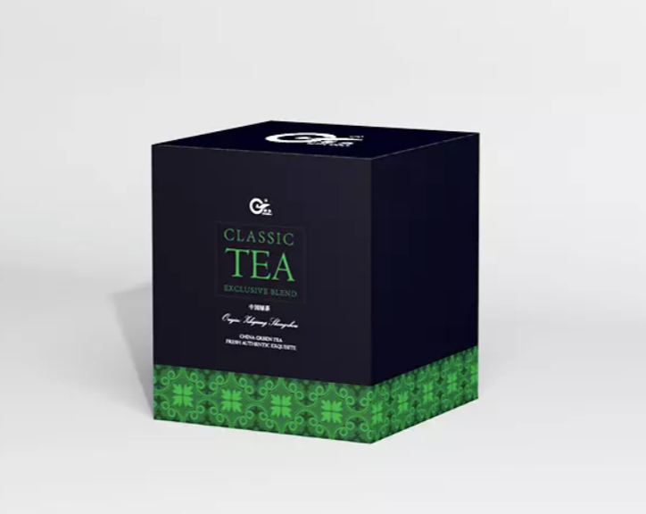 "Glass cup of Chunmee Green Tea with fresh tea leaves, showcasing its vibrant color and smooth, floral aroma."